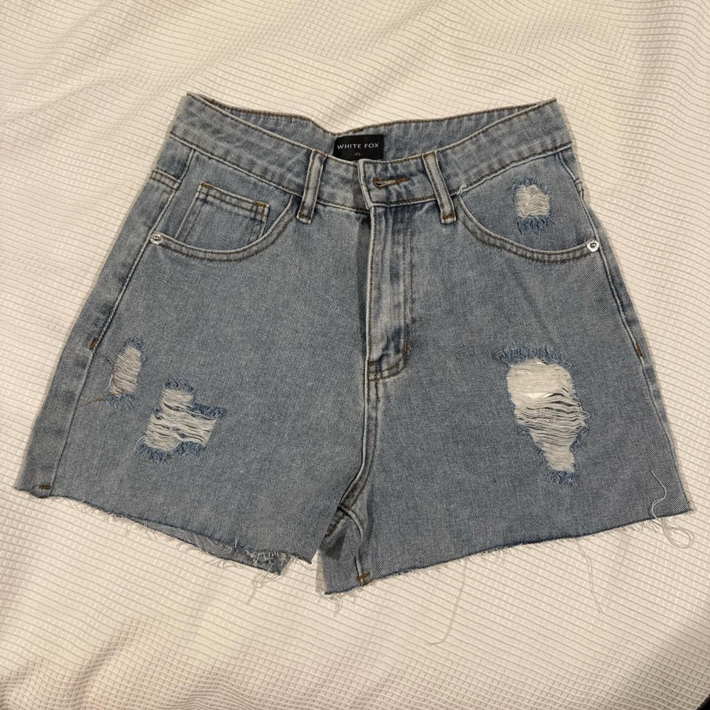white fox distressed denim shorts